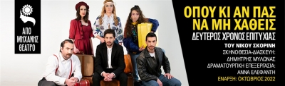 &Epsilon;ί&delta;&alpha;&mu;&epsilon; &tau;&eta;&nu; &pi;&alpha;&rho;ά&sigma;&tau;&alpha;&sigma;&eta; &laquo;Ό&pi;&omicron;&upsilon; &kappa;&iota; &alpha;&nu; &pi;&alpha;&sigmaf; &nu;&alpha; &mu;&eta; &chi;&alpha;&theta;&epsilon;ί&sigmaf;&raquo; &pi;&omicron;&upsilon; &beta;&alpha;&sigma;ί&zeta;&epsilon;&tau;&alpha;&iota; &sigma;&tau;&omicron; &omicron;&mu;ό&tau;&iota;&tau;&lambda;&omicron; &mu;&upsilon;&theta;&iota;&sigma;&tau;ό&rho;&eta;&mu;&alpha; &tau;&omicron;&upsilon; &Nu;ί&kappa;&omicron;&upsilon; &Sigma;&kappa;&omicron;&rho;ί&nu;&eta;, &sigma;&epsilon; &sigma;&kappa;&eta;&nu;&omicron;&theta;&epsilon;&sigma;ί&alpha; &Delta;&eta;&mu;ή&tau;&rho;&eta; &Mu;&upsilon;&lambda;&omega;&nu;ά &kappa;&alpha;&iota; &delta;&rho;&alpha;&mu;&alpha;&tau;&omicron;&upsilon;&rho;&gamma;&iota;&kappa;ή &epsilon;&pi;&epsilon;&xi;&epsilon;&rho;&gamma;&alpha;&sigma;ί&alpha; Ά&nu;&nu;&alpha;&sigmaf; &Epsilon;&lambda;&epsilon;&phi;ά&nu;&tau;&eta;, &sigma;&tau;&eta;&nu; &Pi;ά&nu;&omega; &Sigma;&kappa;&eta;&nu;ή &tau;&omicron;&upsilon;  &laquo;&Alpha;&pi;ό &Mu;&eta;&chi;&alpha;&nu;ή&sigmaf;&raquo; &Theta;&epsilon;ά&tau;&rho;&omicron;&upsilon;.