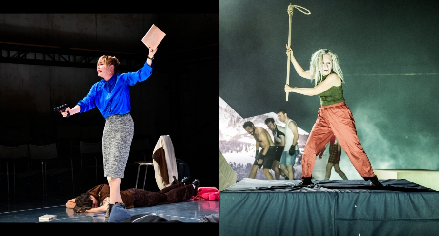 2 &pi;&alpha;&rho;&alpha;&sigma;&tau;ά&sigma;&epsilon;&iota;&sigmaf; &pi;&omicron;&upsilon; &laquo;&xi;&epsilon;&gamma;&upsilon;&mu;&nu;ώ&nu;&omicron;&upsilon;&nu;&raquo; &tau;&eta;&nu; &epsilon;&pi;&omicron;&chi;ή &epsilon;&pi;&iota;&sigma;&tau;&rho;έ&phi;&omicron;&upsilon;&nu; &sigma;&tau;&omicron; &Theta;έ&alpha;&tau;&rho;&omicron; &Delta;&Iota;&Pi;&Upsilon;&Lambda;&Omicron;&Nu;: ''&Eta; &Mu;&Epsilon;&Rho;&Alpha; &Tau;&Eta;&Sigma; &Phi;&Omicron;&Upsilon;&Sigma;&Tau;&Alpha;&Sigma;'' &kappa;&alpha;&iota; ''&Tau;&Alpha; &Sigma;&Kappa;&Upsilon;&Lambda;&Iota;&Alpha;''